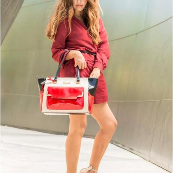 Mory Double Colors Italian Leather Office Hand Bag - Picture 4 of 5